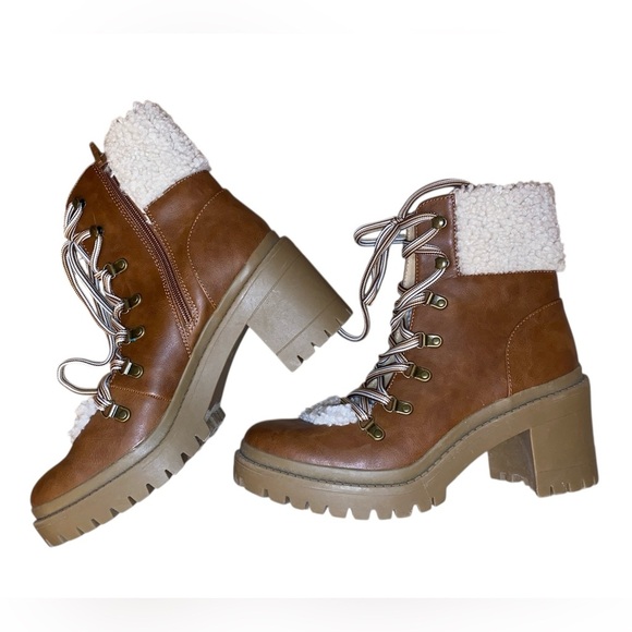 UNIVERSAL THREAD “Aubrie” Lug Hiking Utility Boots Brown Cognac Size 11M NWOT - Picture 2 of 14